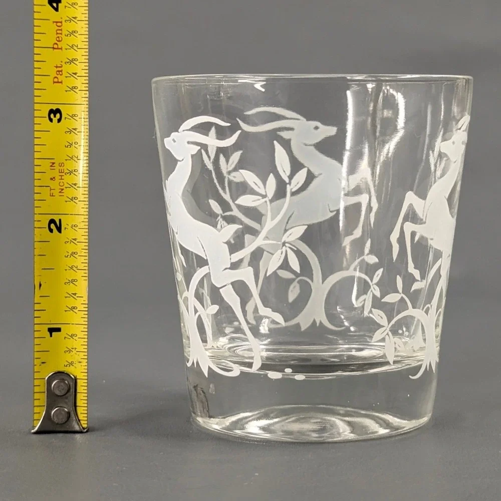 Vintage Frosted White Gazelle Rocks Glasses Set of 8 Mid Century Barware 3.25in